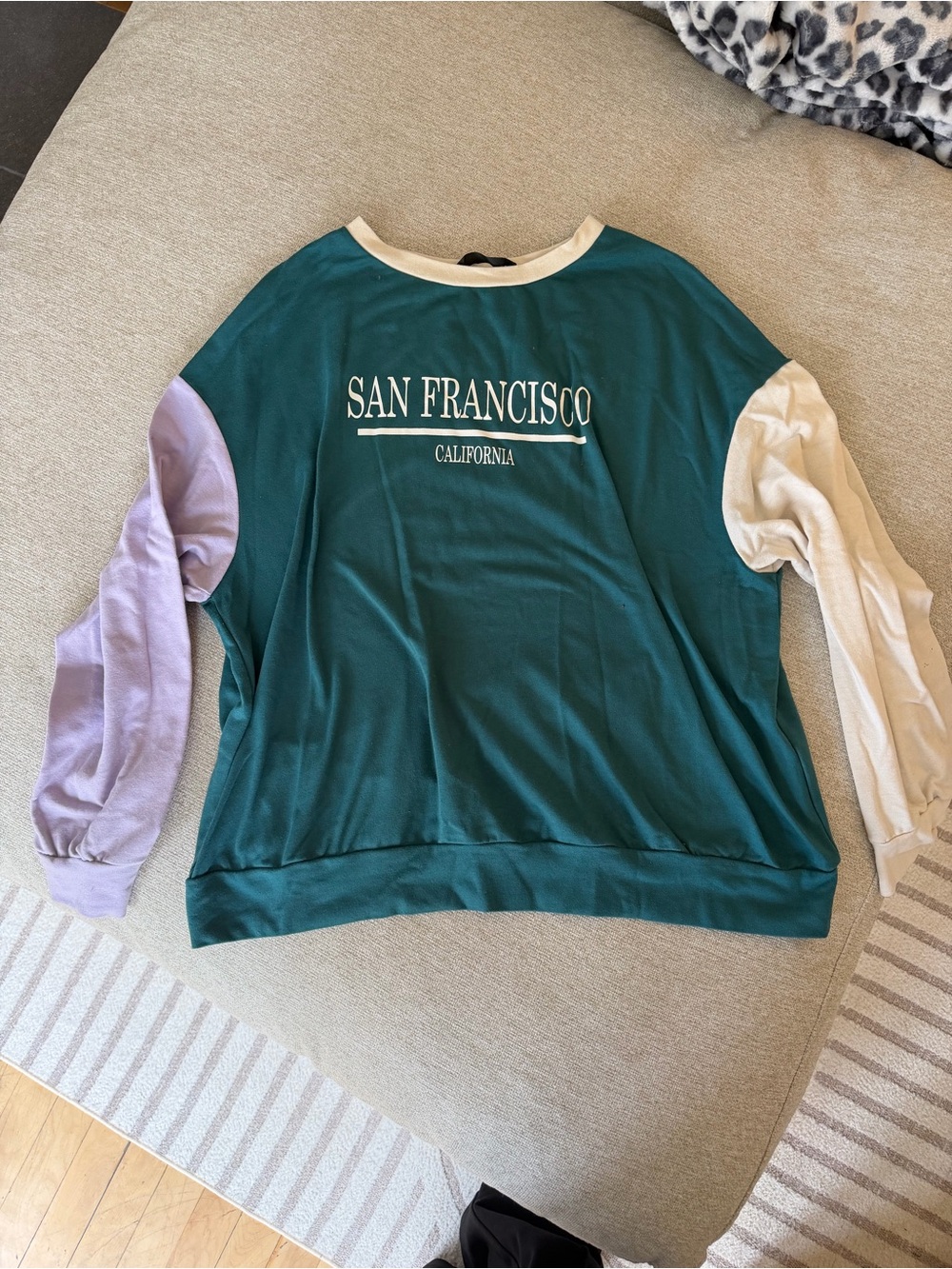 San Francisco Colorblock Pullover Sweater - Green, Lavender & Cream